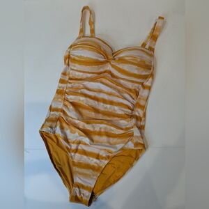 Nip Tuck Tummy Control One Piece Swimsuit Orange And White Watercolor Stripes 8
